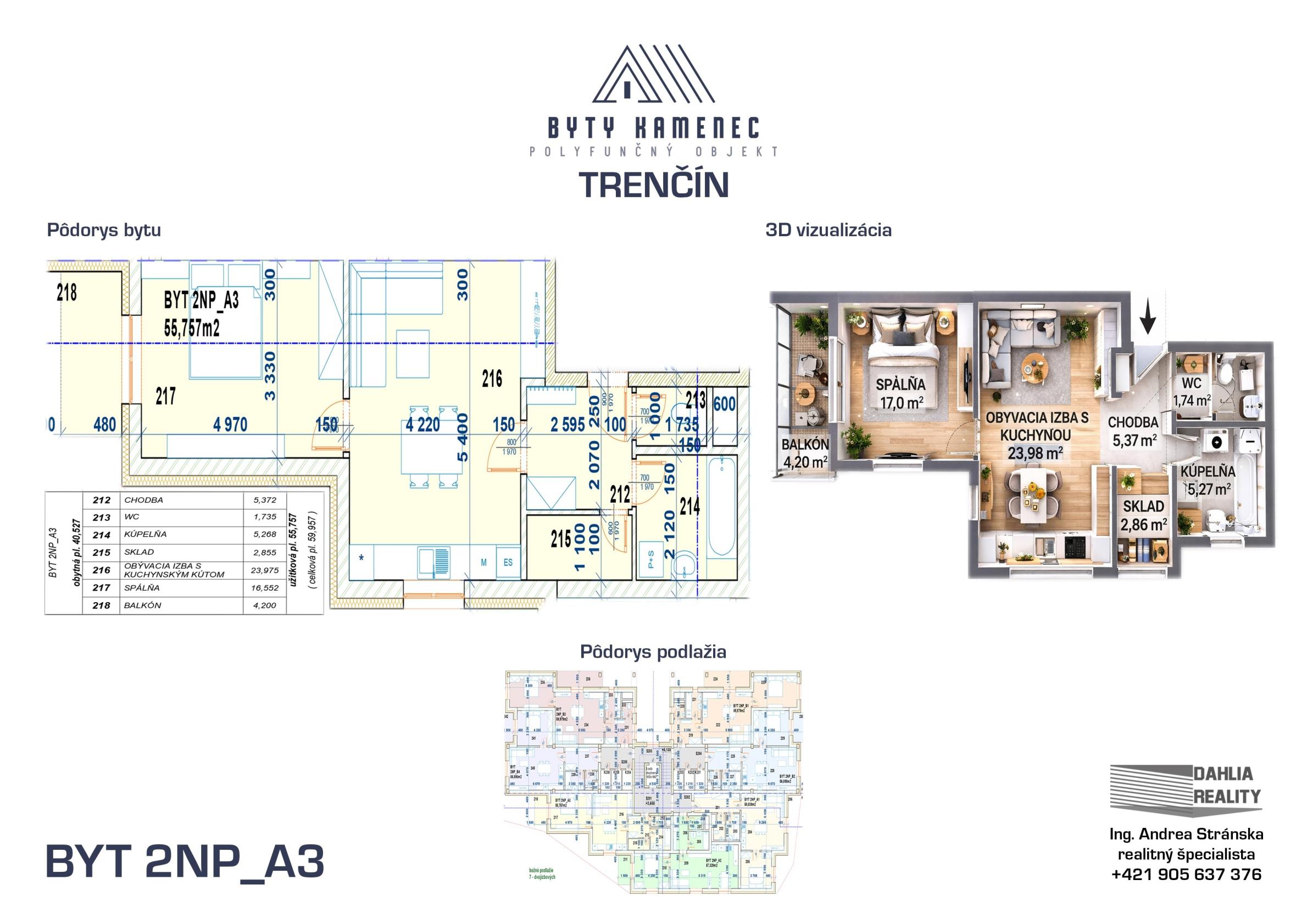 Novostavba  2 izbový BYT 2NP-A3 s balkónom 62 m2 projekt KAMENEC Trenčín