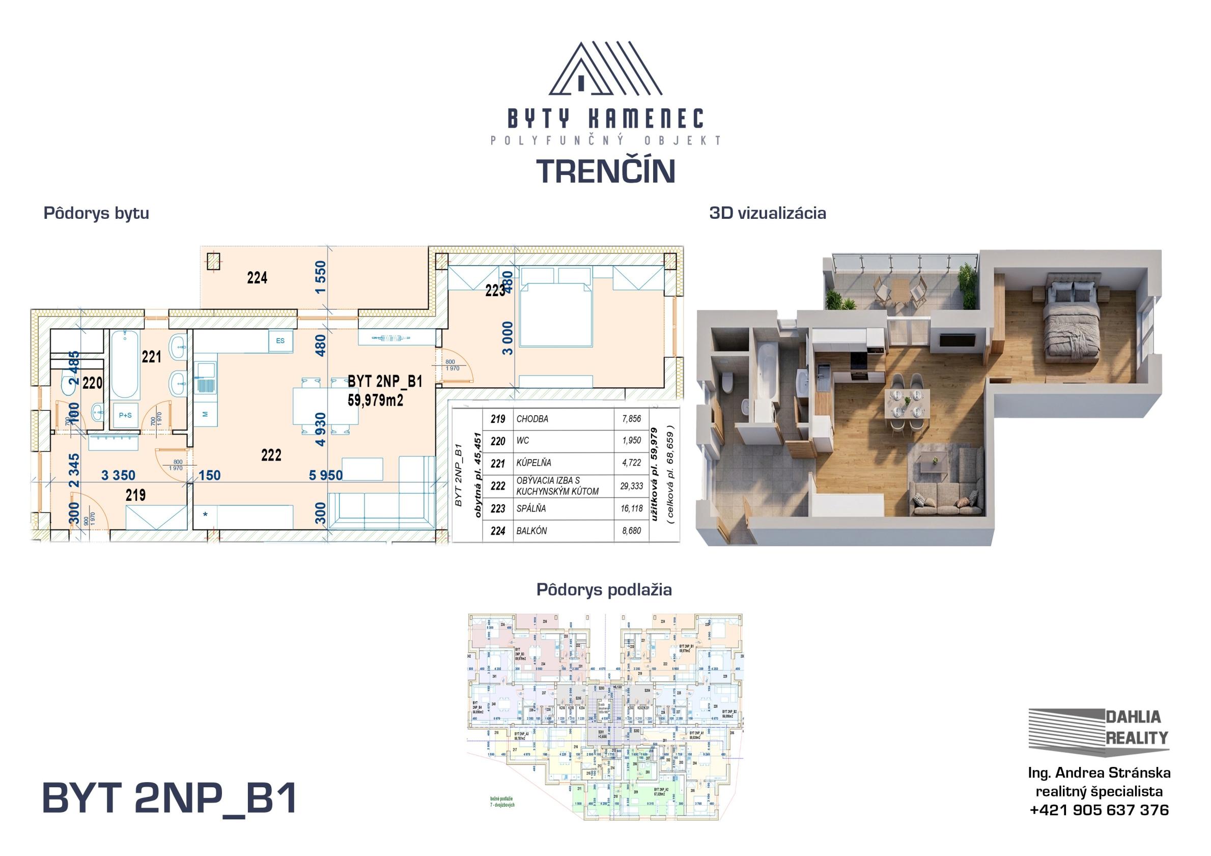 Novostavba  2 izbový BYT 2NP-B1 s balkónom 71 m2 projekt KAMENEC Trenčín