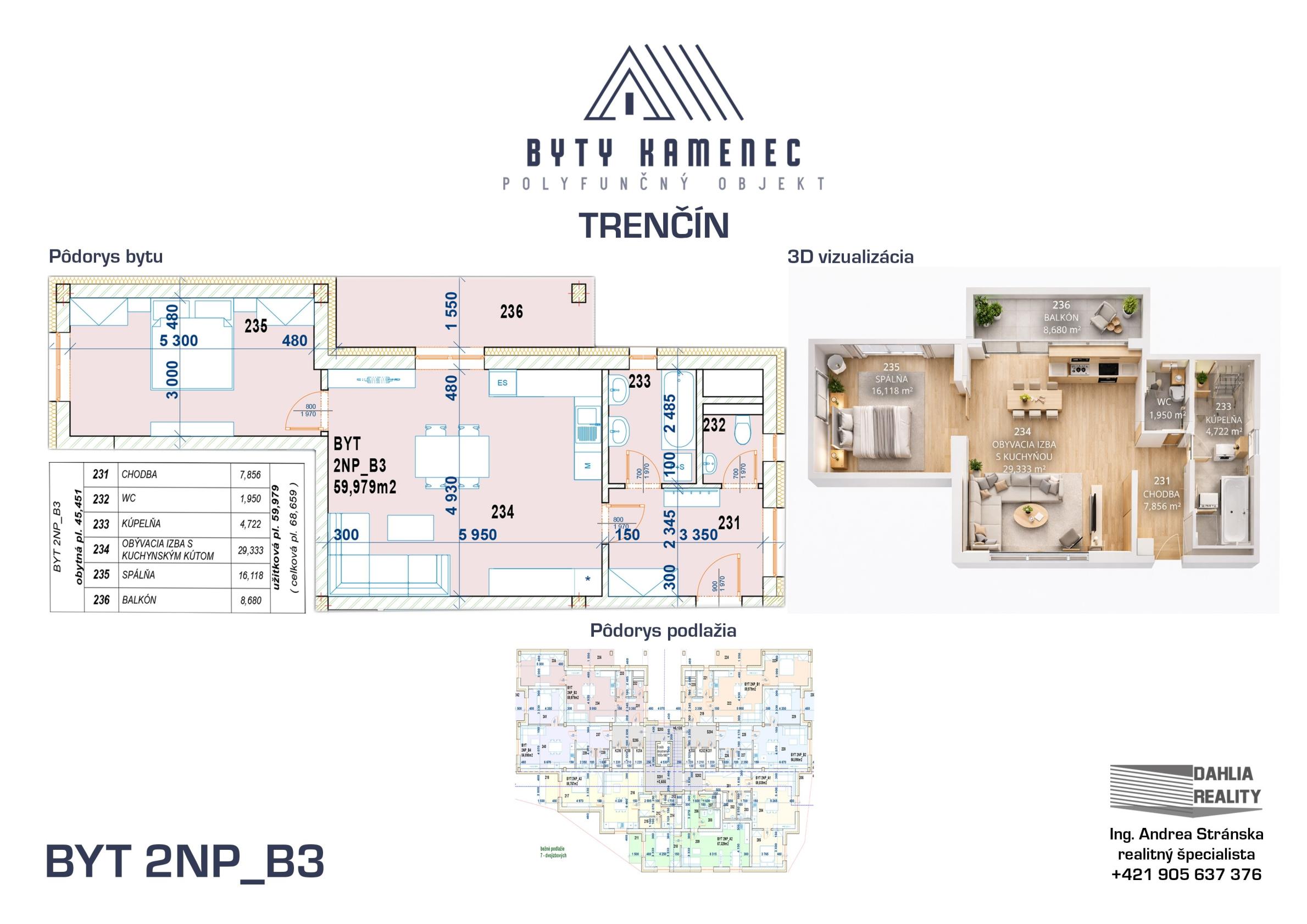 Novostavba  2 izbový BYT 2NP-B3 s balkónom 71 m2 projekt KAMENEC Trenčín