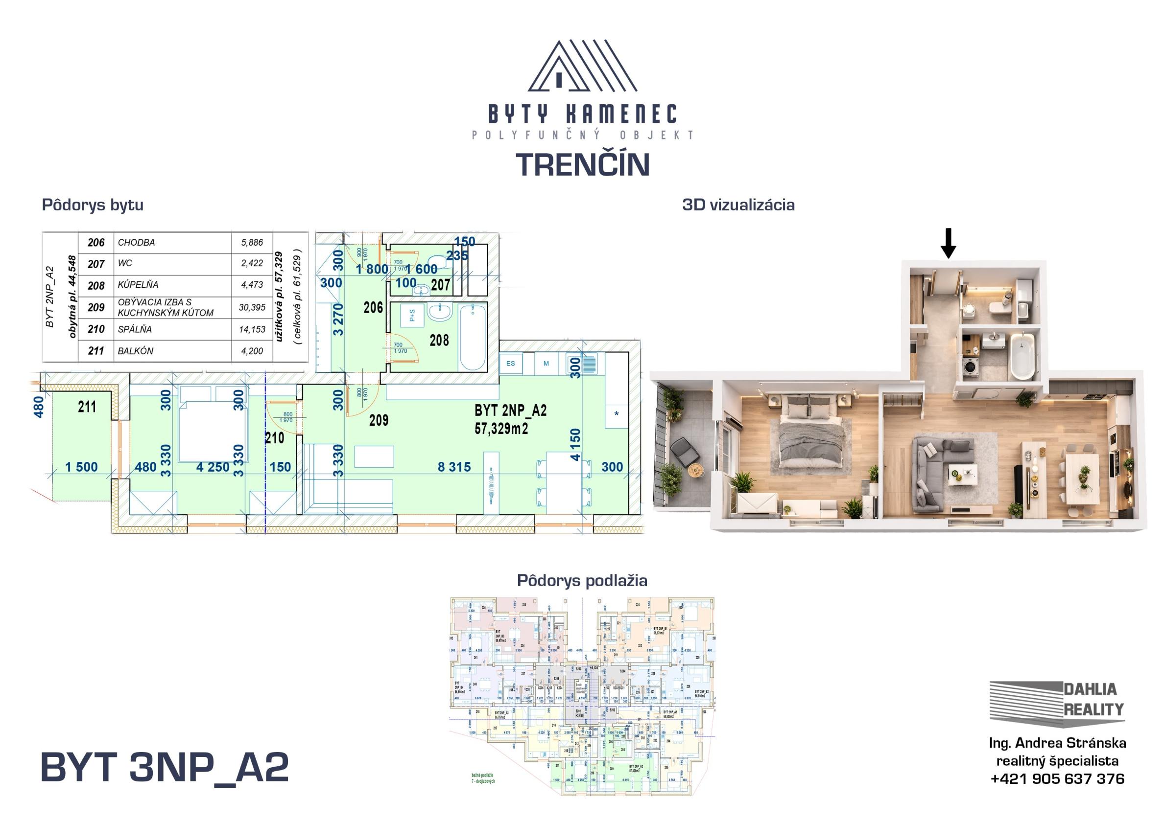 Novostavba  2 izbový BYT 3NP-A2 s balkónom 64 m2 projekt KAMENEC Trenčín