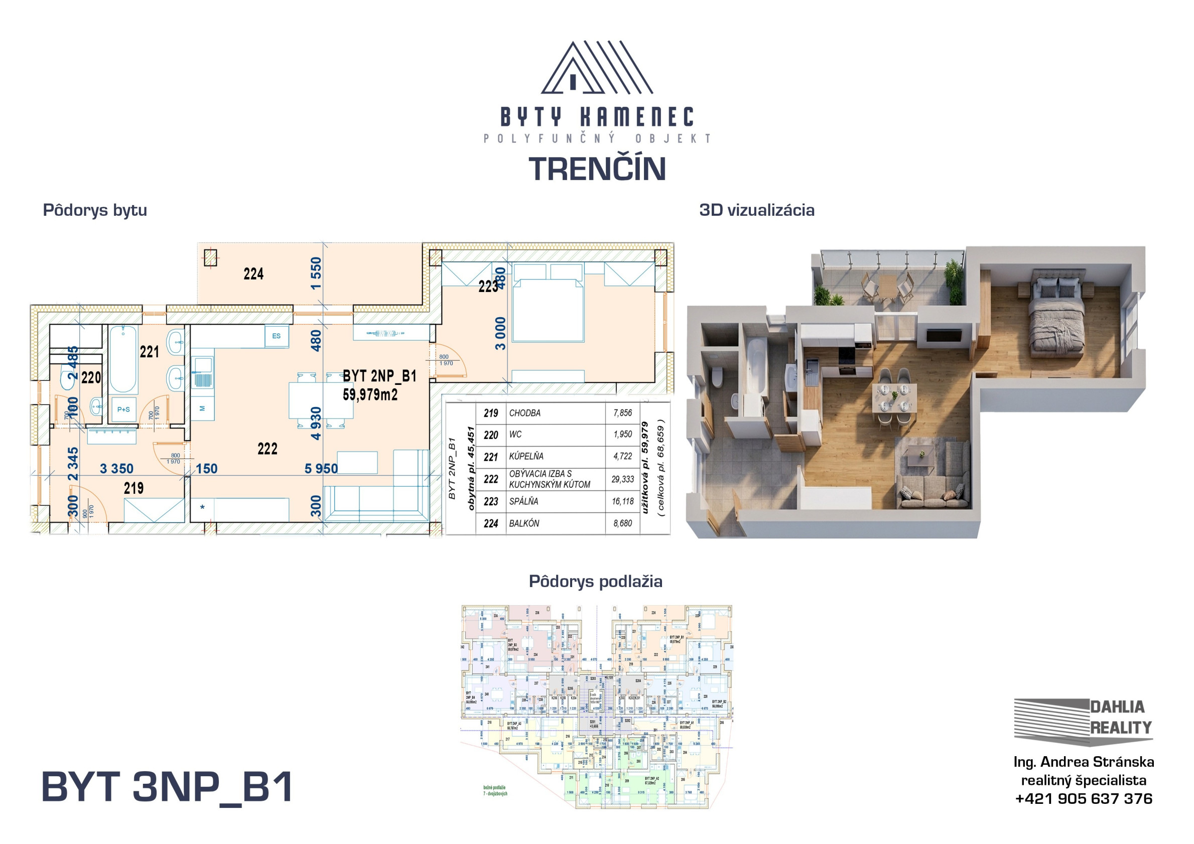 Novostavba  2 izbový BYT 3NP-B1 s balkónom 71 m2 projekt KAMENEC Trenčín