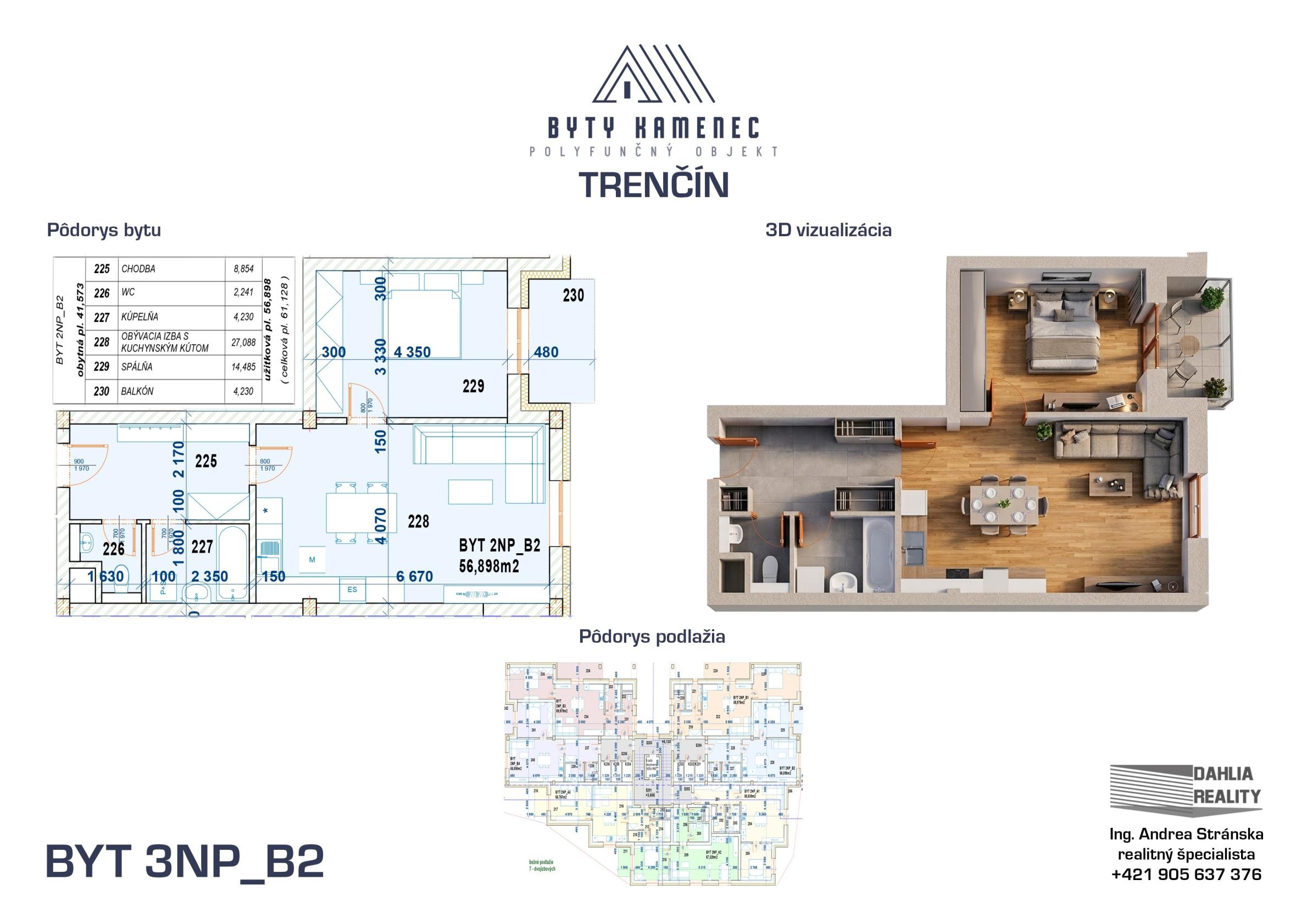 Novostavba  2 izbový BYT 3NP-B2 s balkónom 64 m2 projekt KAMENEC Trenčín