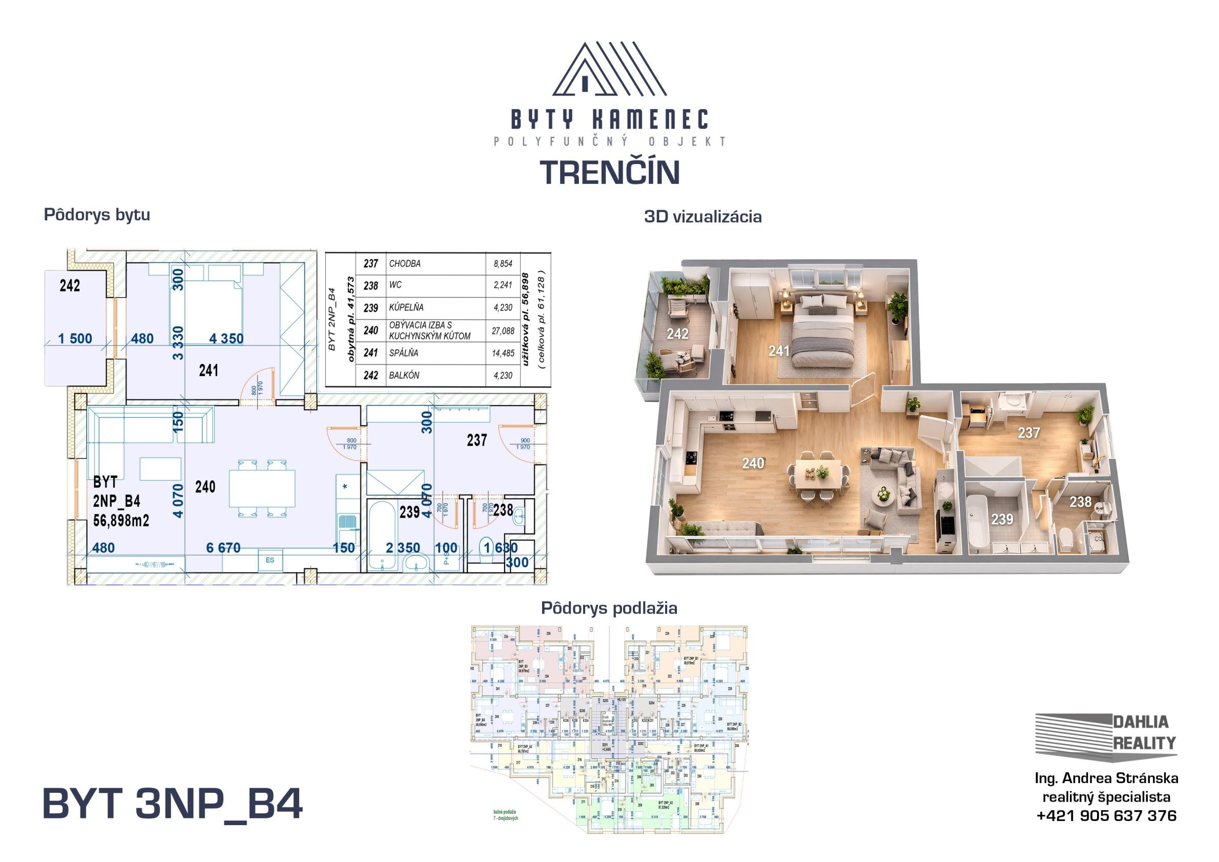 Novostavba  2 izbový BYT 3NP-B4 s balkónom 64 m2 projekt KAMENEC Trenčín