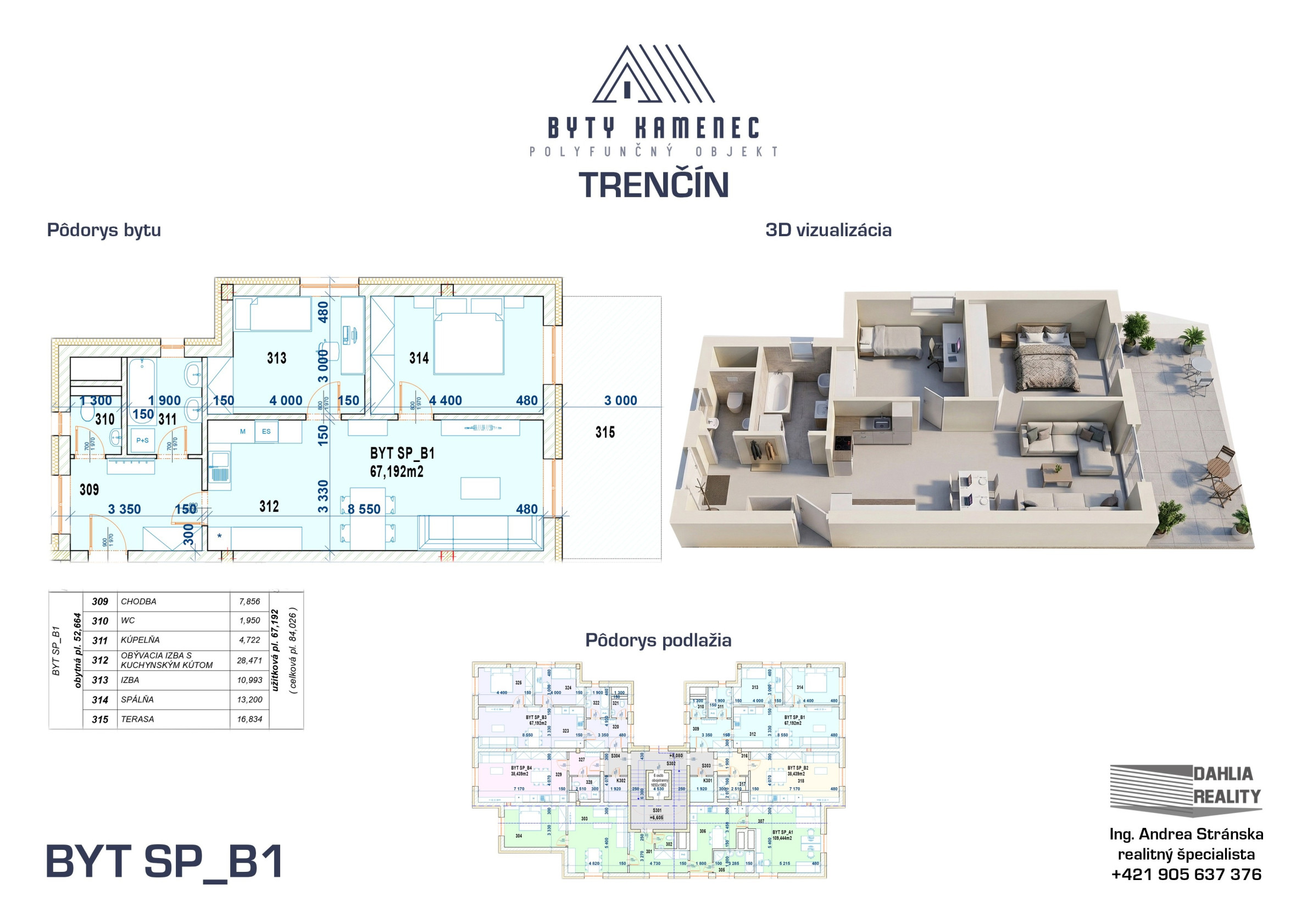 Novostavba  3 izbový BYT SP-B1 so strešnou terasou 88 m2 projekt KAMENEC Trenčín