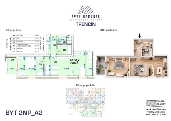 Novostavba  2 izbový BYT 2NP-A2 s balkónom 64 m2 projekt KAMENEC Trenčín