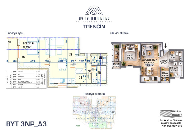 Novostavba  2 izbový BYT 3NP-A3 s balkónom 62 m2 projekt KAMENEC Trenčín