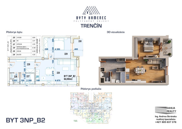 Novostavba  2 izbový BYT 3NP-B2 s balkónom 64 m2 projekt KAMENEC Trenčín