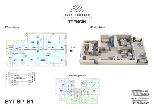 Novostavba  3 izbový BYT SP-B1 so strešnou terasou 88 m2 projekt KAMENEC Trenčín