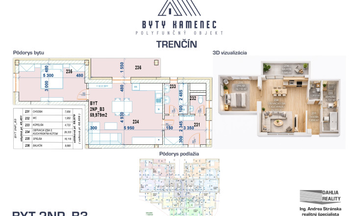 Novostavba  2 izbový BYT 2NP-B3 s balkónom 71 m2 projekt KAMENEC Trenčín - fotografia 1