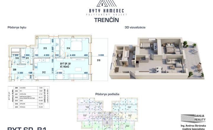 Novostavba  3 izbový BYT SP-B1 so strešnou terasou 88 m2 projekt KAMENEC Trenčín - fotografia 1