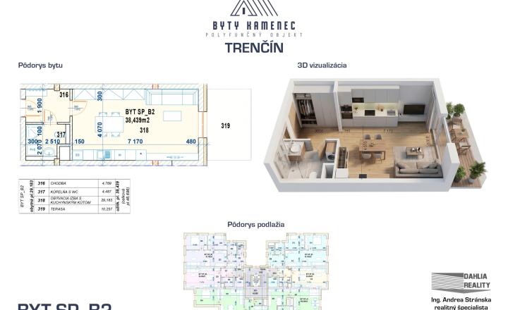 Novostavba  1 izbový BYT SP-B2 so strešnou terasou 49 m2 projekt KAMENEC Trenčín - fotografia 1